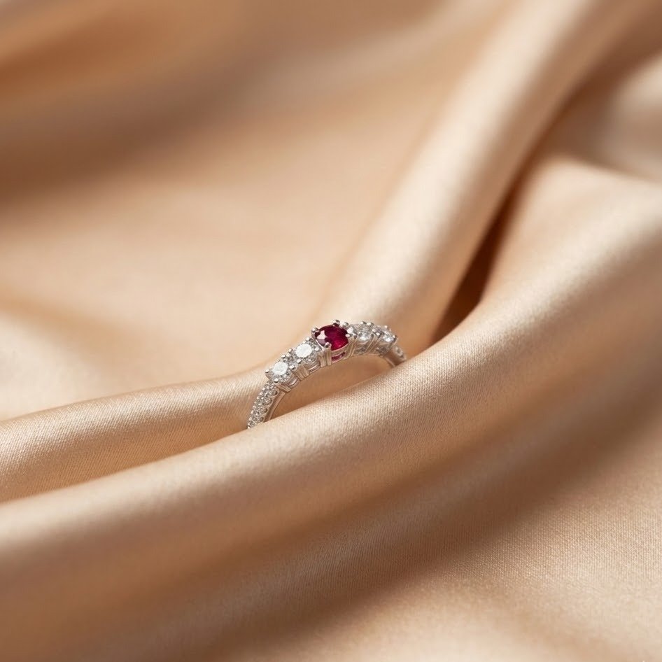 Anel Prata 925 Vermelho Renda Italiana