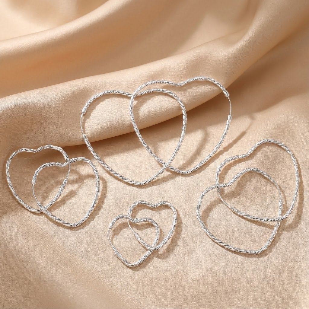 Brinco Argola Coração Trabalhada - Prata 925