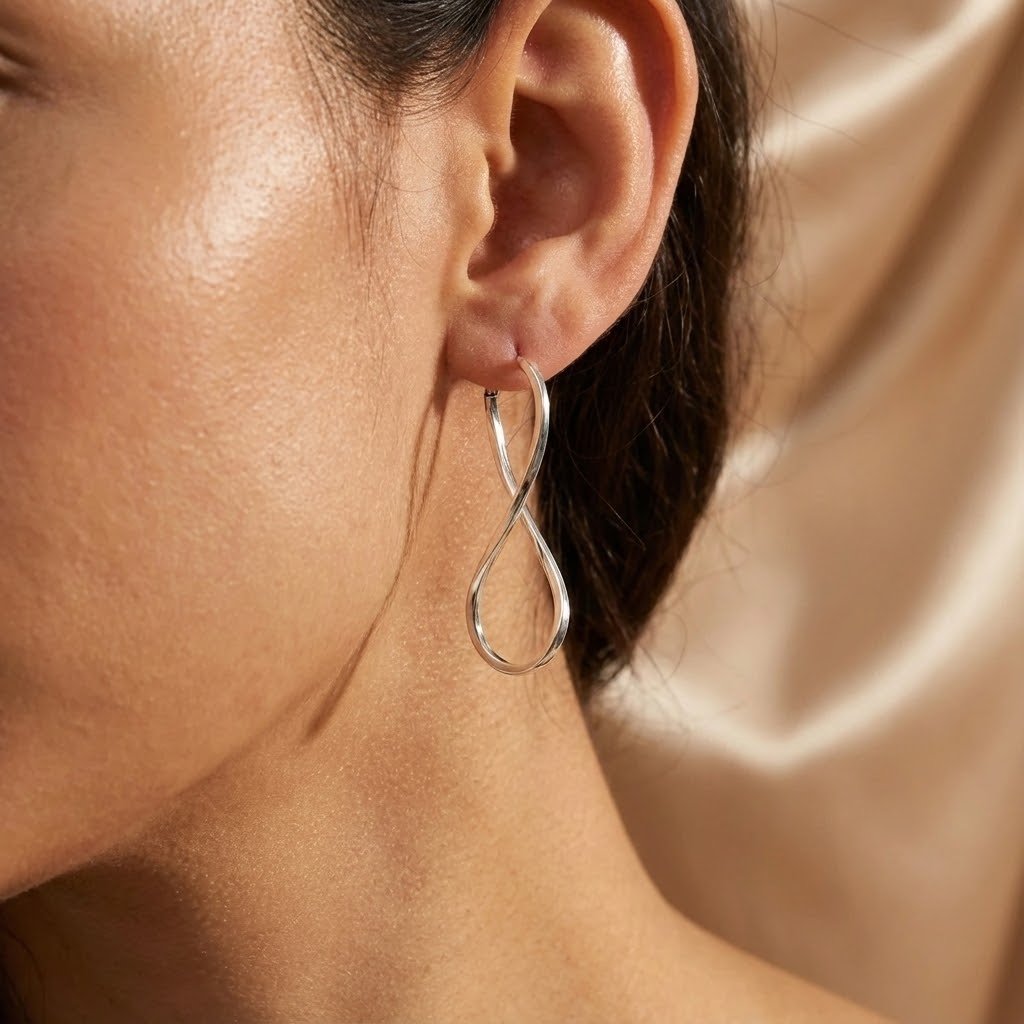 Brinco Argola Infinito Fio Quadrado - Prata 925