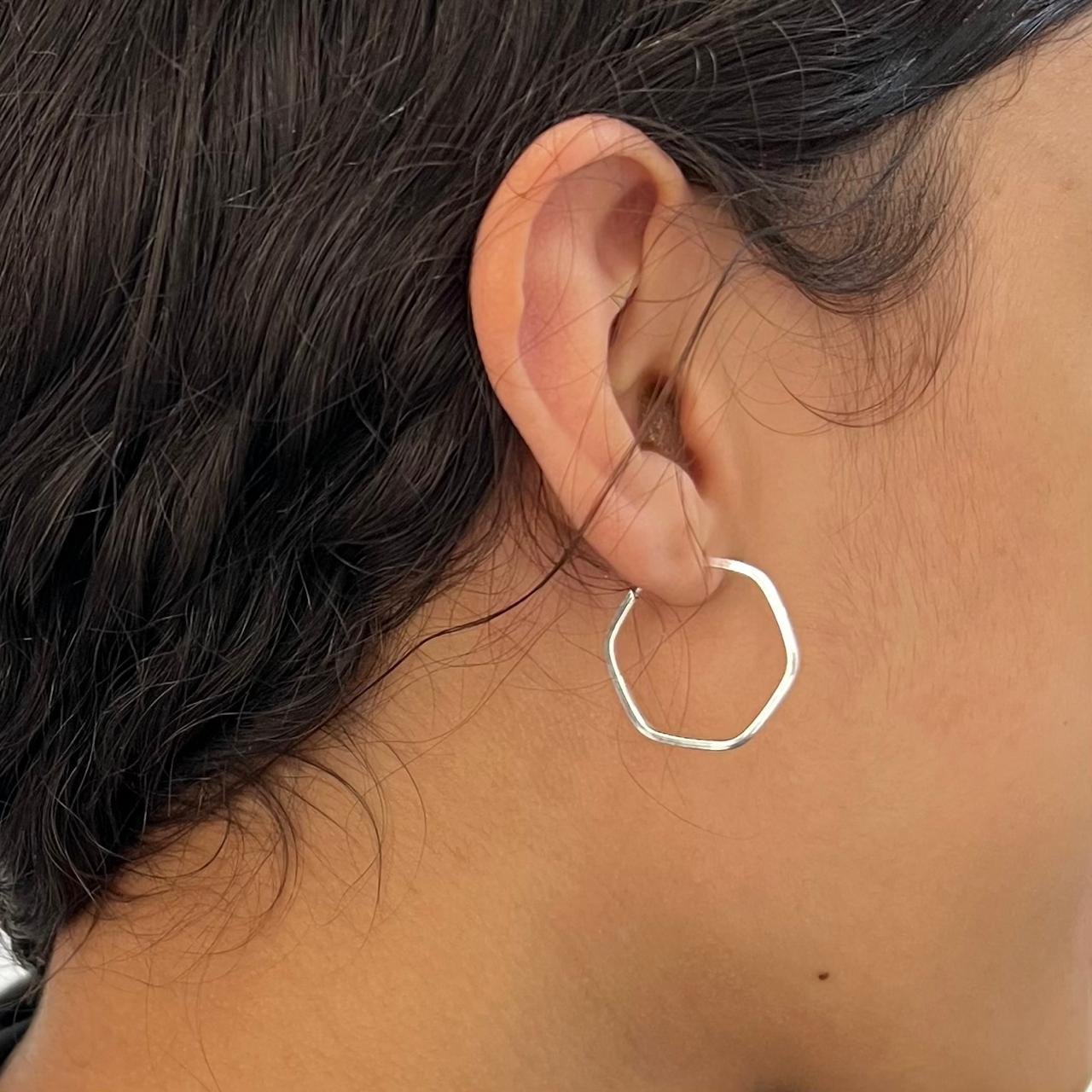 Brinco Argola Sextavada Fio Quadrado