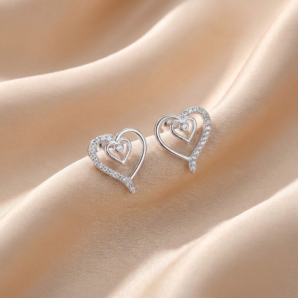 Brinco Coração Vazado Cravejado