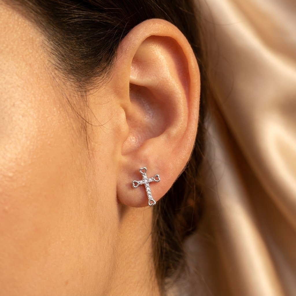 Brinco Mini Cruz Cravejada