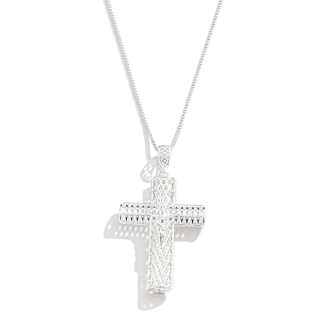 Colar Cruz Renda Italiana Prata 925