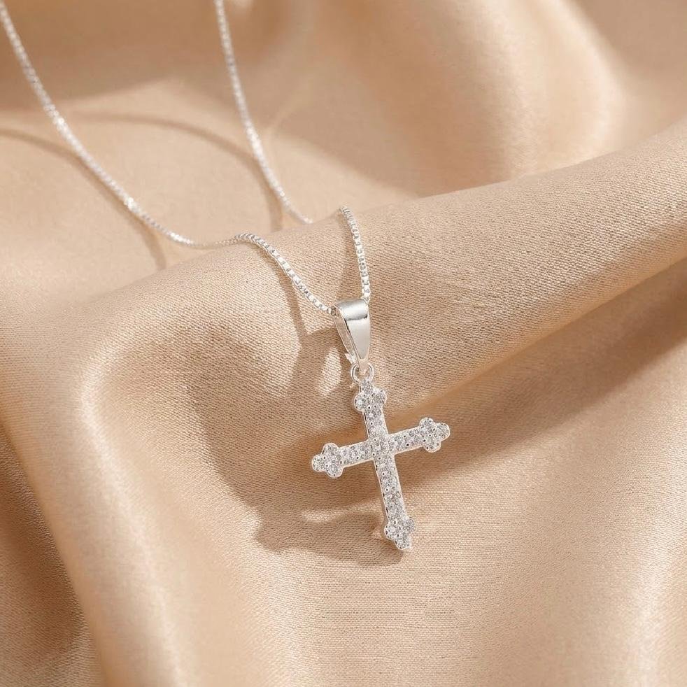 Colar de Prata 925 Cruz Cravejada