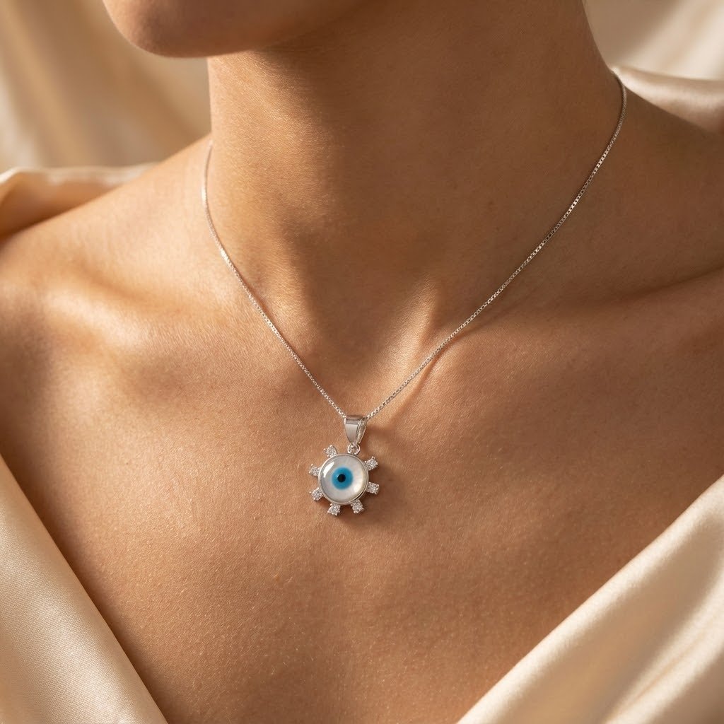 Colar Olho Grego Redondo Madrepérola