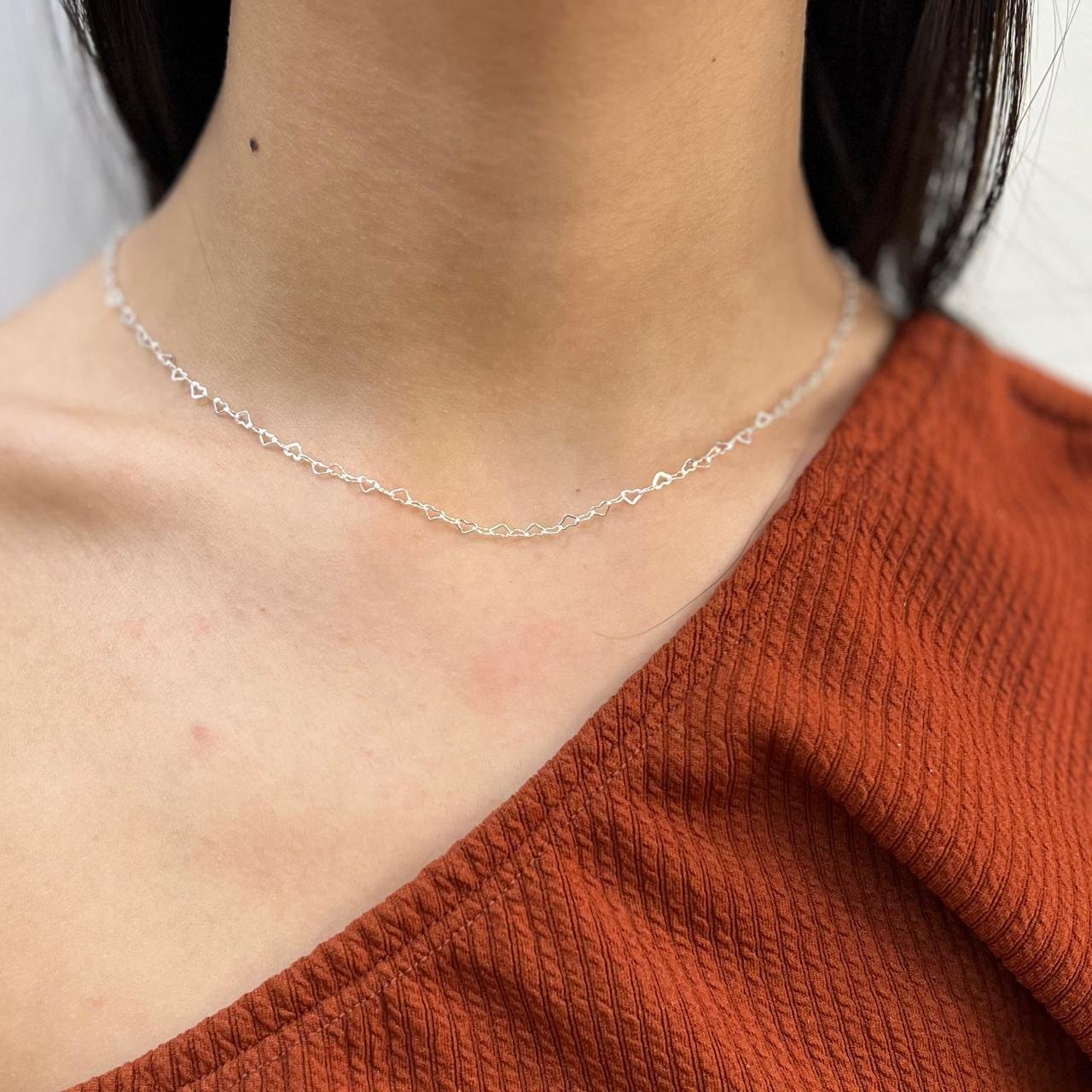 Corrente Elo Corações Prata 925