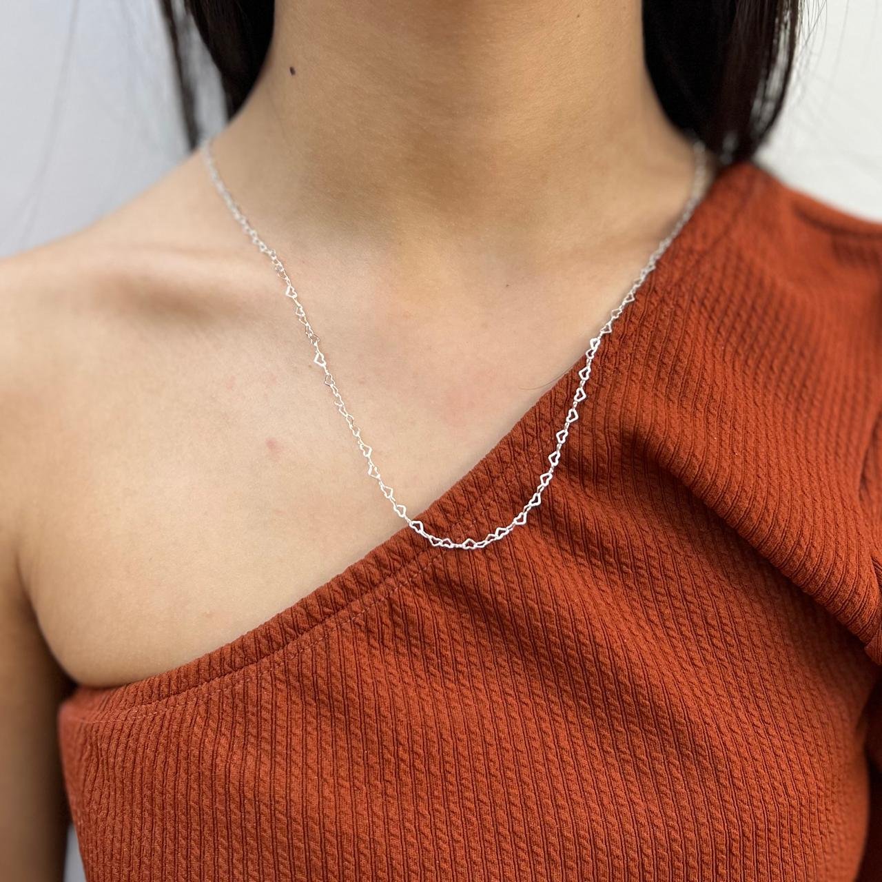 Corrente Elo Corações Prata 925 50cm