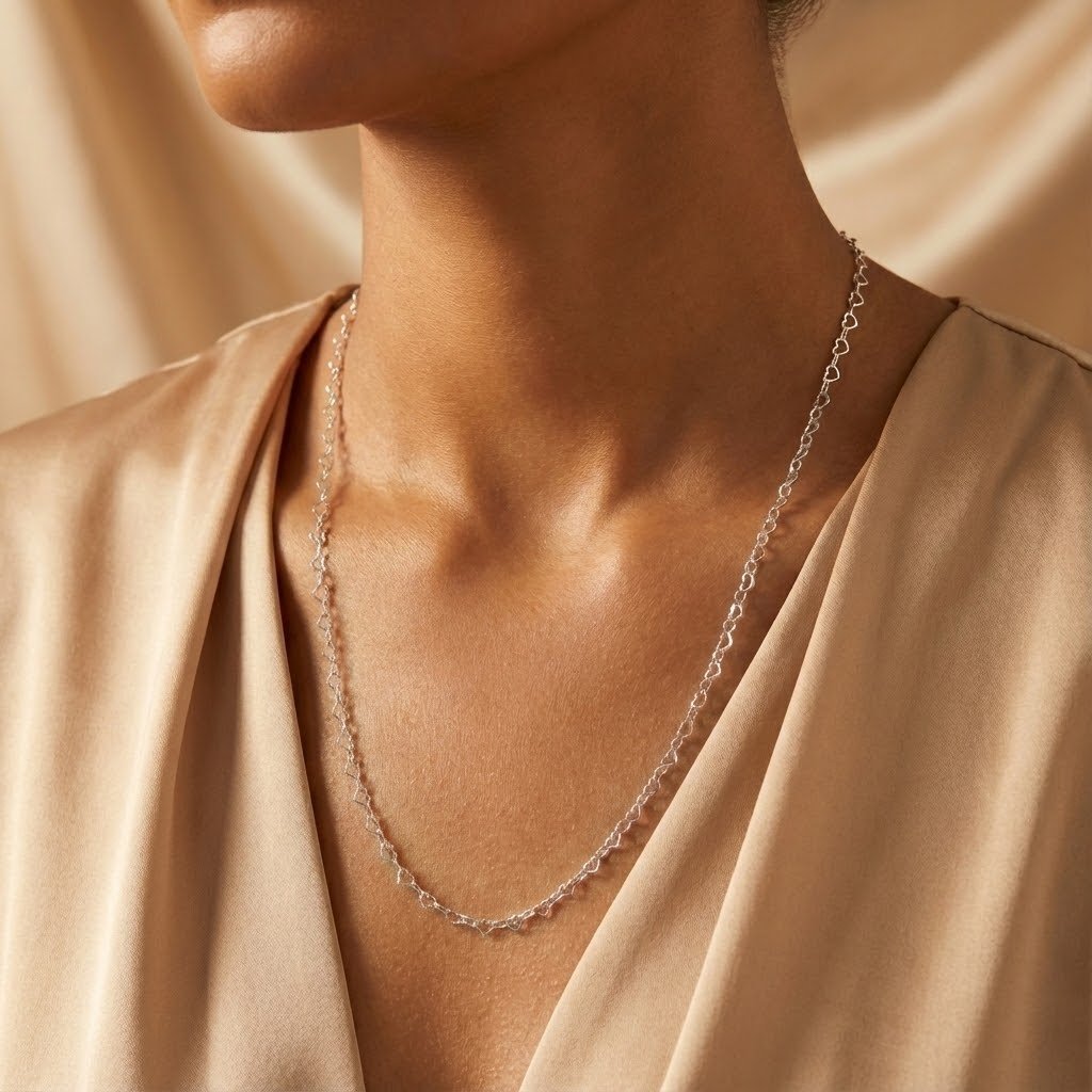 Corrente Elo Corações Prata 925 60 cm