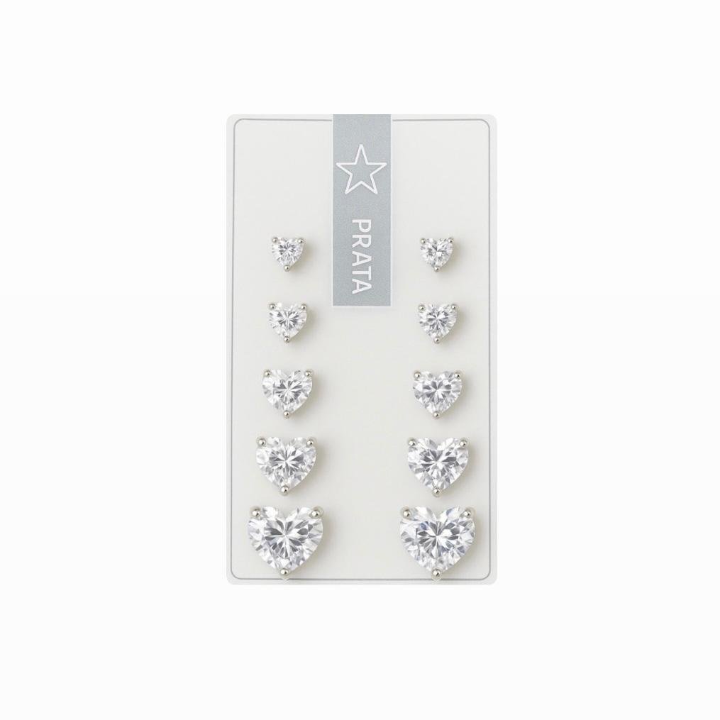 Kit Brincos Coração Quíntuplo