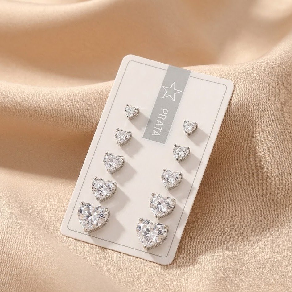 Kit Brincos Coração Quíntuplo