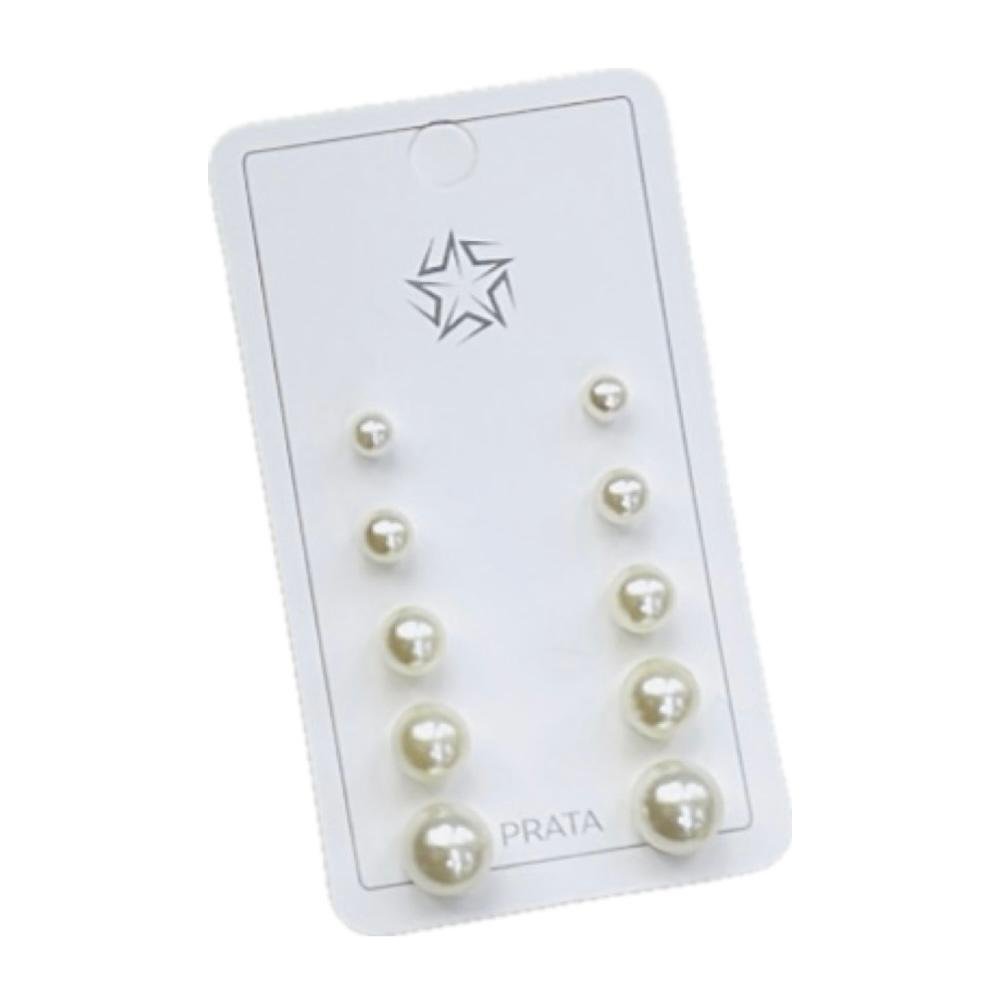 Kit Brincos Quíntuplo Pérolas Prata 925