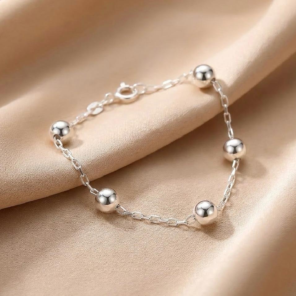 Pulseira Bolinhas Elos Retangulares